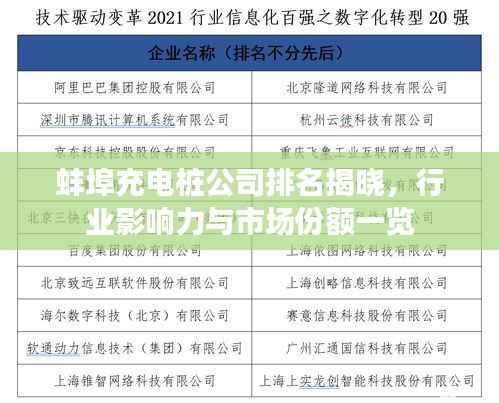 蚌埠充电桩公司排名揭晓,行业影响力与市场份额一览